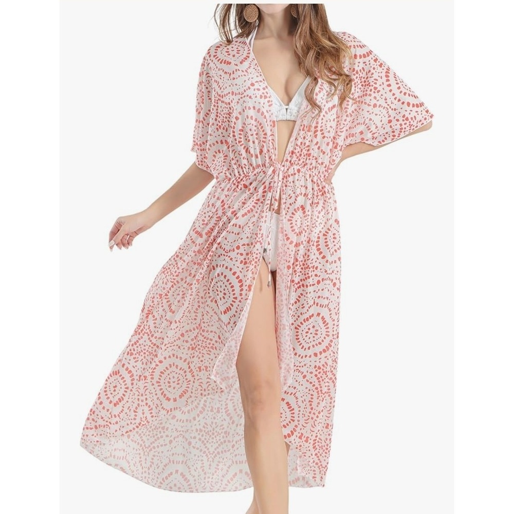Long Printed Swim Coverup Kimono